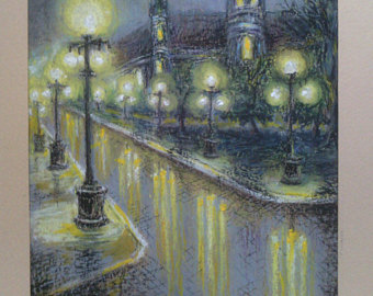 340x270 Reflection Watercolor Painting Landscape Rain Art Rainy - Rainy Day Impressionist Painting