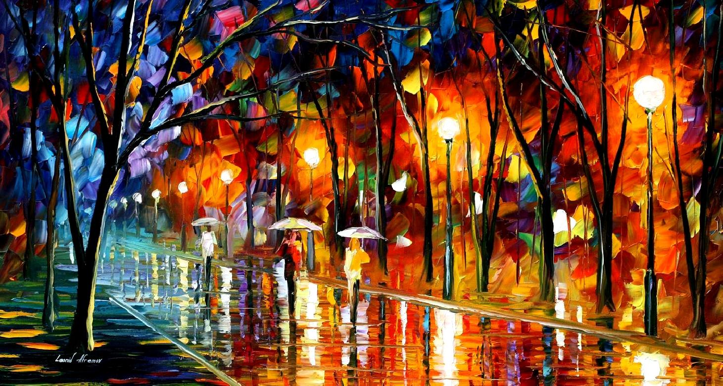 1461x781 Leonid Afremov, Oil On Canvas, Palette Knife, Buy Original - Rainy Night Painting