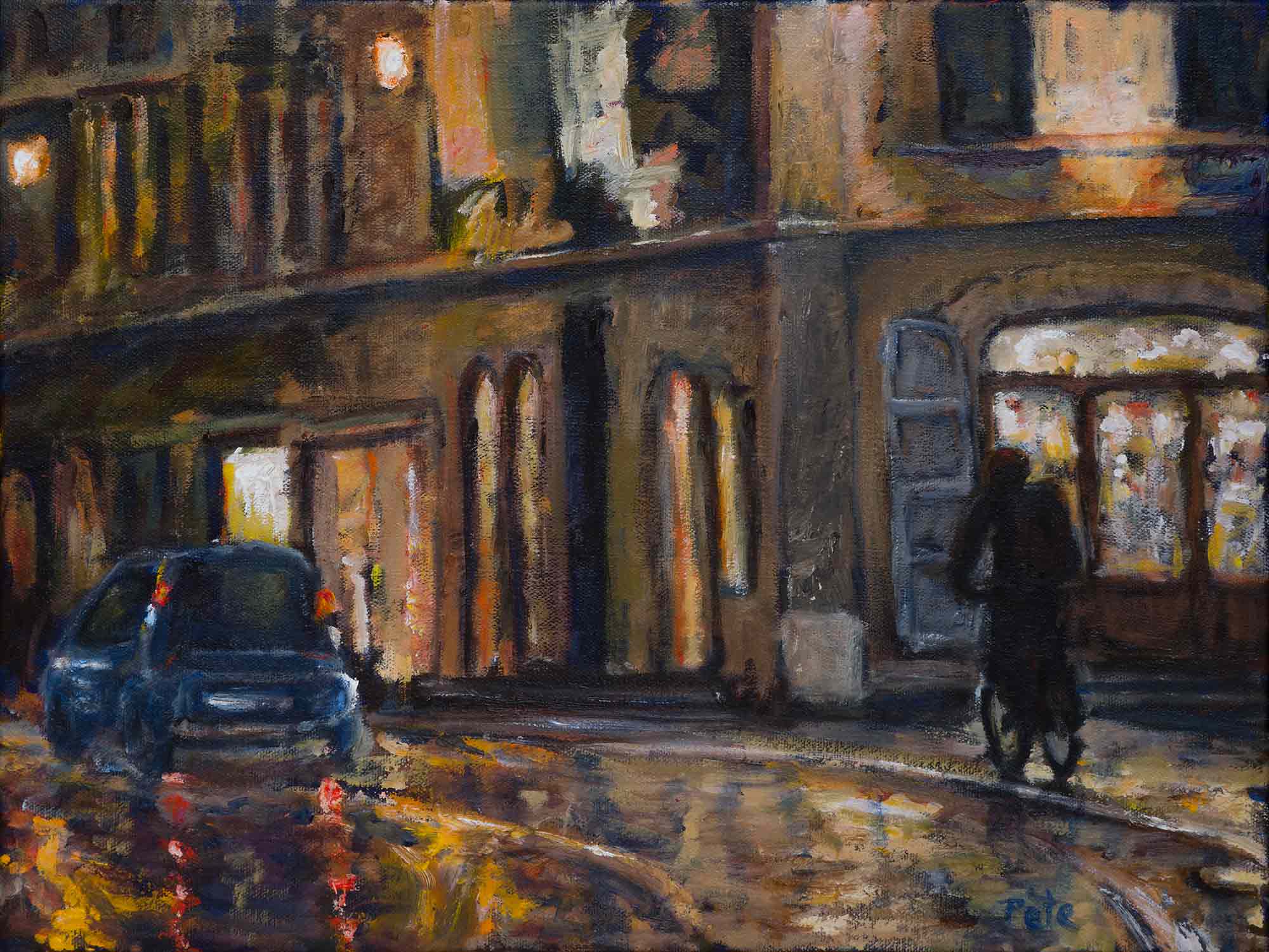 2000x1500 Rainy Night Cyclist - Rainy Night Painting