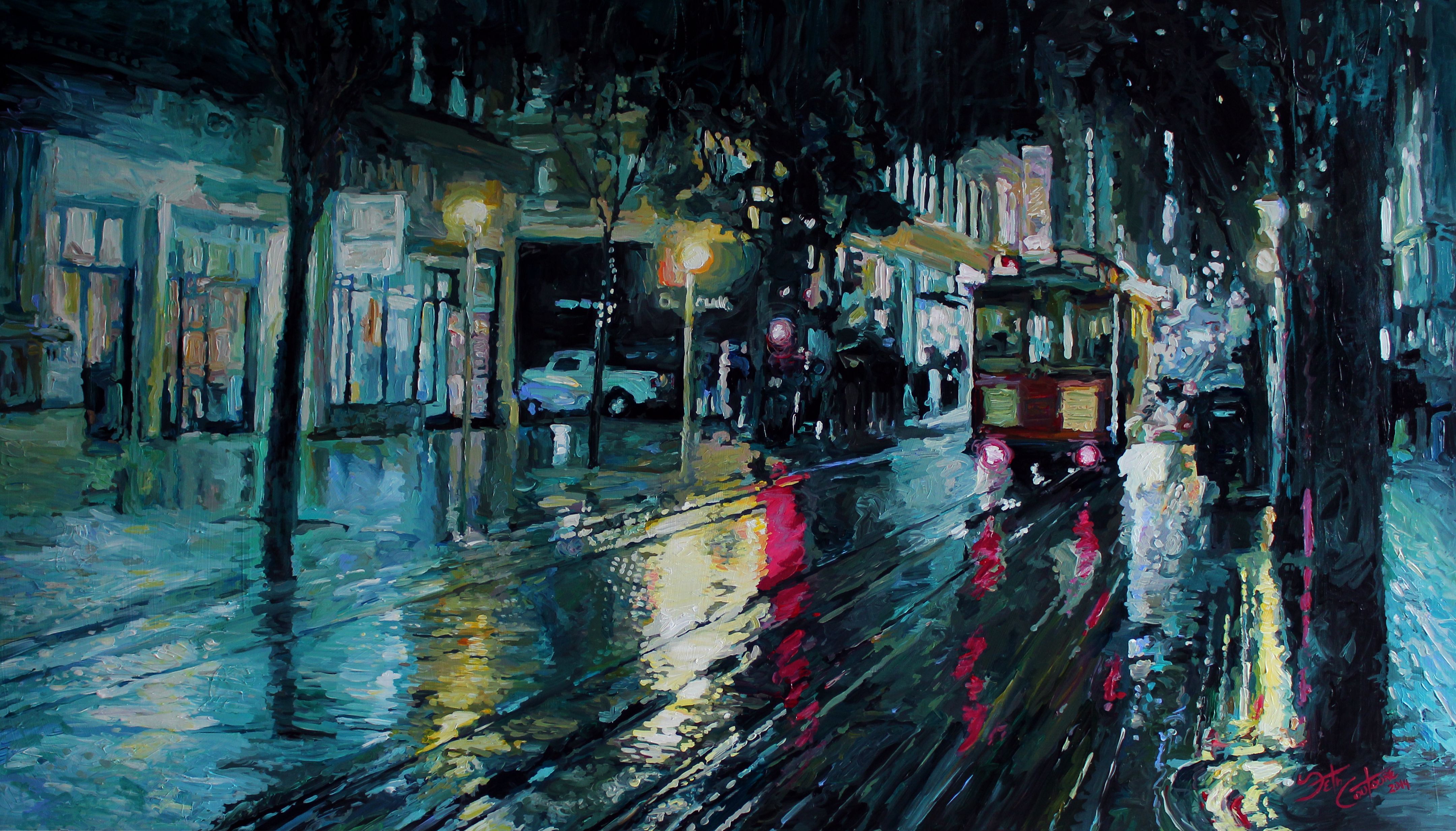 4320x2466 Rainy Night On Powell Street - Rainy Night Painting