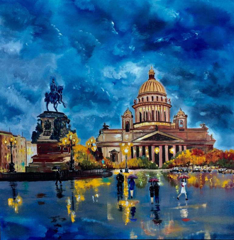 770x790 Saatchi Art Rainy Night Painting By Inna Montano - Rainy Night Painting