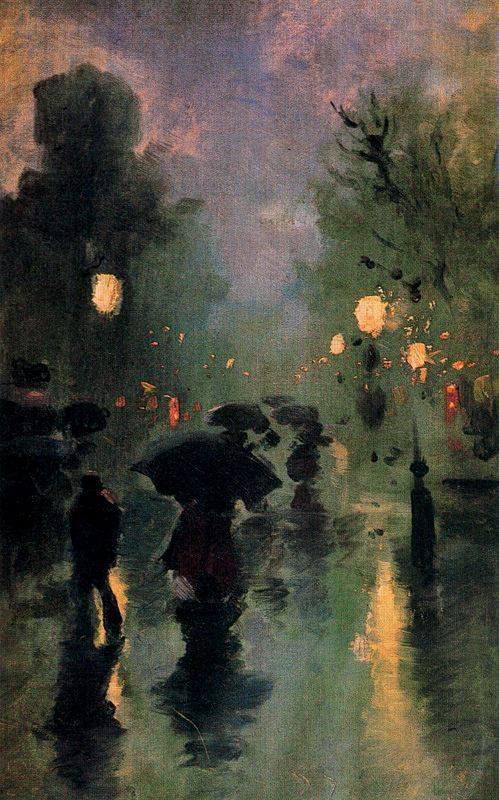 499x800 The Street In A Rainy Night - Rainy Night Painting