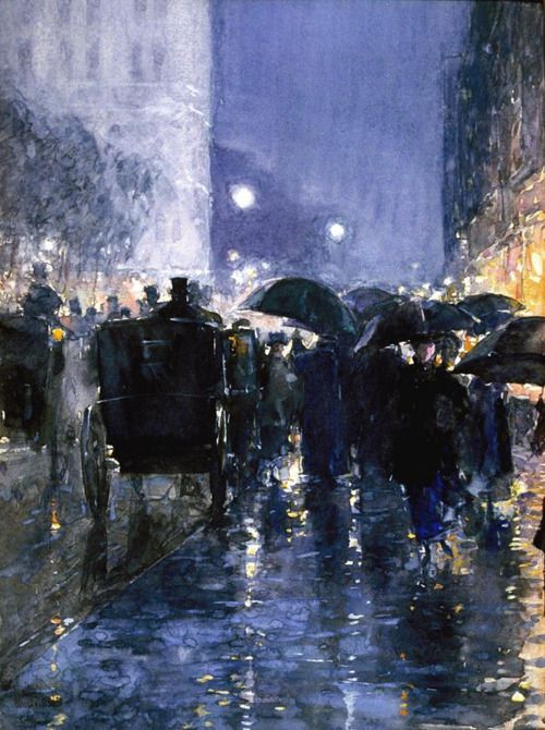 500x670 Childe Hassam, Rainy Night, C.1895. A Master - Rainy Night Painting