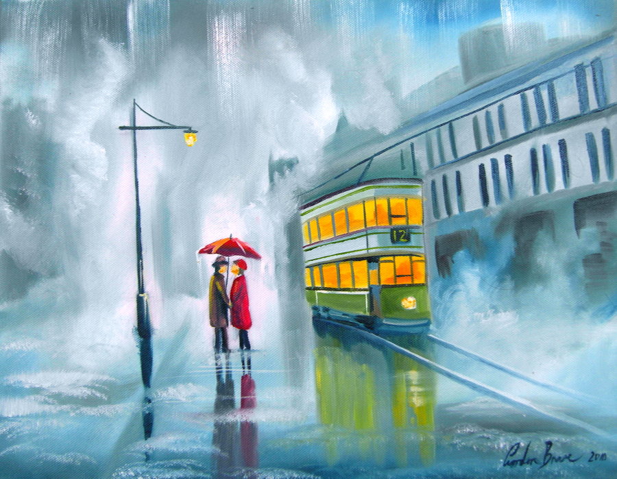 900x699 Rainy Day Umbrella Painting By Gordonbruce - Rainy Season Painting