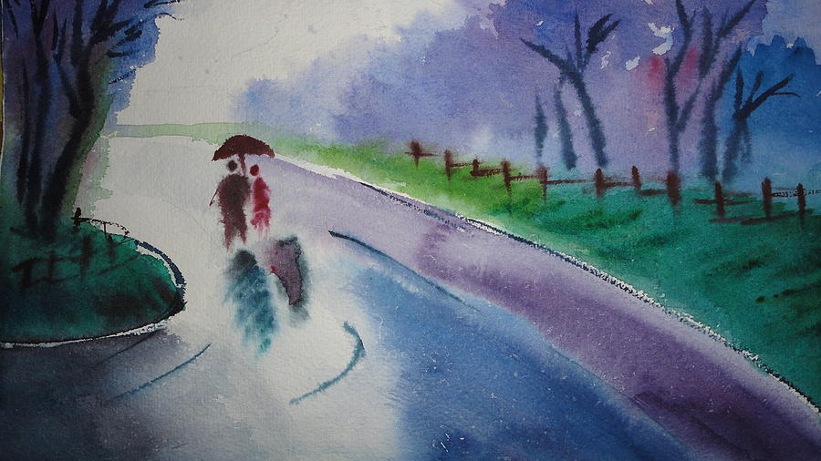 900x506 Rainy Season Painting By Vijayendra Bapte - Rainy Season Painting