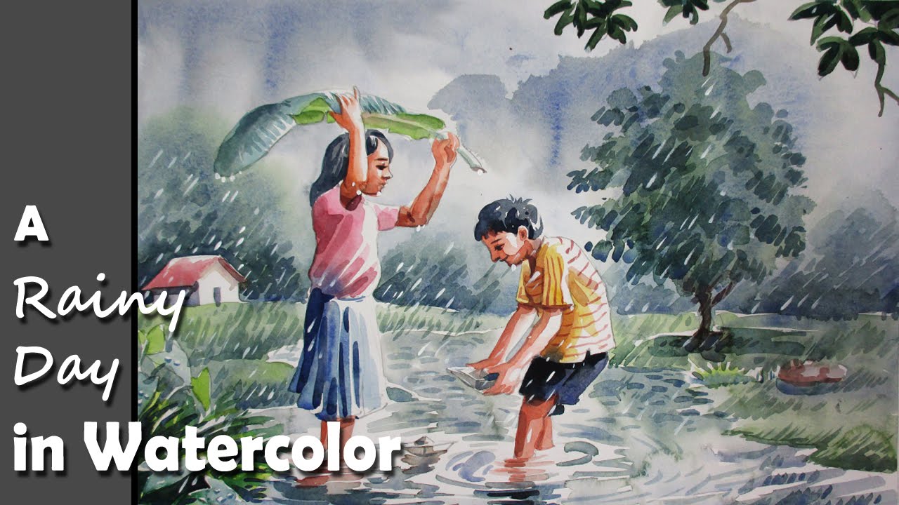 1280x720 How To Paint A Rainy Day Scene In Watercolor - Rainy Season Painting