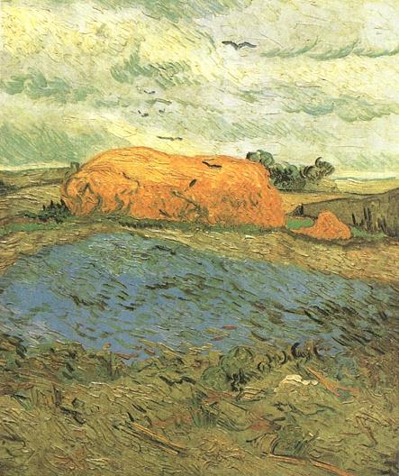 443x528 Haystacks Under A Rainy Sky Painting Vincent Van Gogh Oil Paintings - Rainy Sky Painting