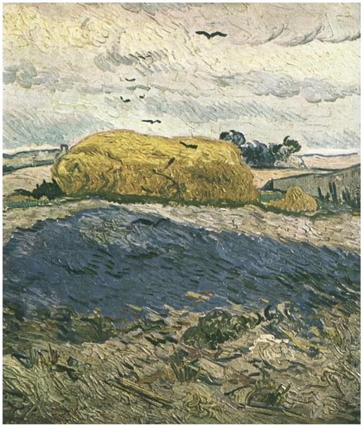 750x881 Haystacks Under A Rainy Sky By Vincent Van Gogh - Rainy Sky Painting