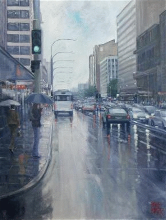 530x704 Painting Rainy Street Scenes In Acrylic - Rainy Sky Painting