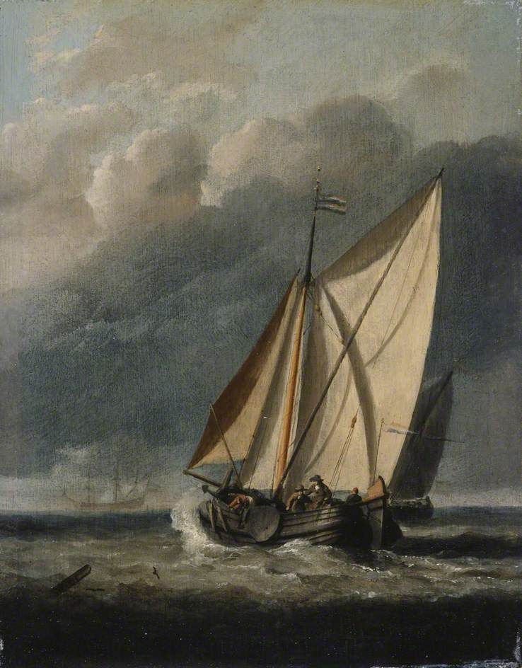 738x944 Seascape A Yacht Sailing Under A Rainy Sky Painting Willem Van - Rainy Sky Painting