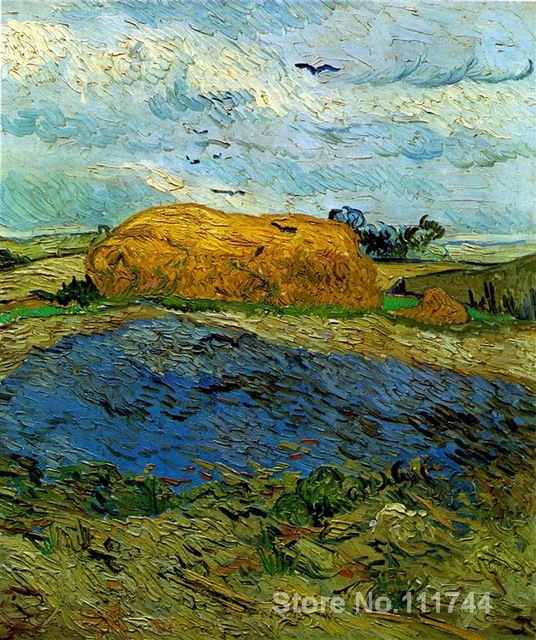 536x640 Famous Art For Bedroom Haystack Under A Rainy Sky Vincent Van Gogh - Rainy Sky Painting
