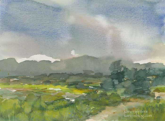 700x516 Arroyo Path - Rainy Sky Painting