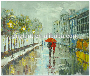 350x293 Impressionist Rainy Street Scene Art Work Painting Paris - Rainy Street Painting