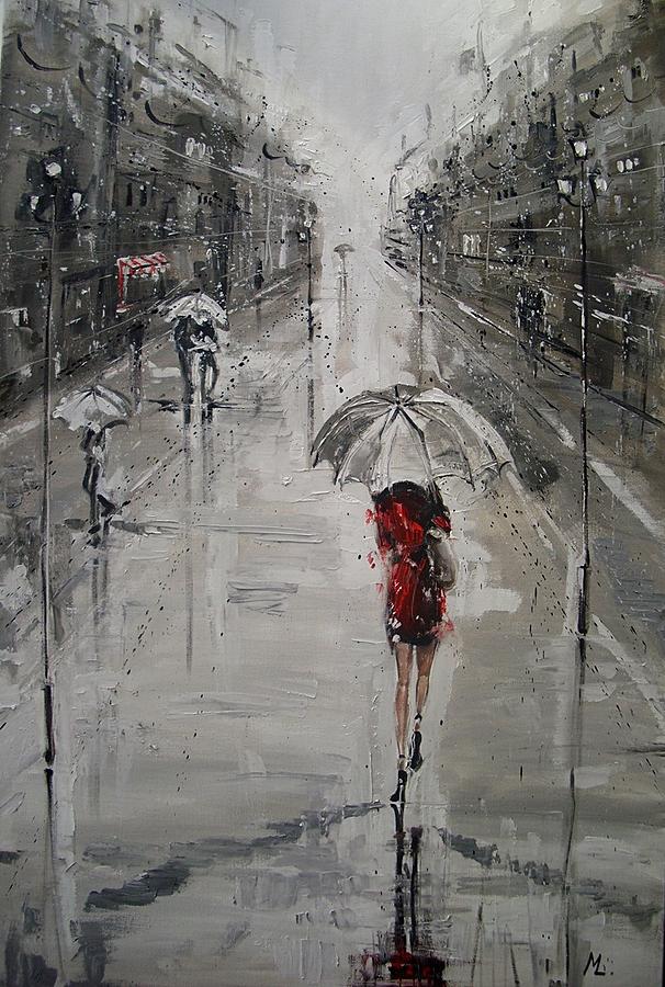 606x900 Rainy Street Painting By Monika Luniak - Rainy Street Painting