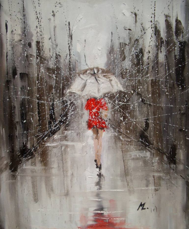 770x933 Saatchi Art Rainy Street Painting By Monika Luniak - Rainy Street Painting