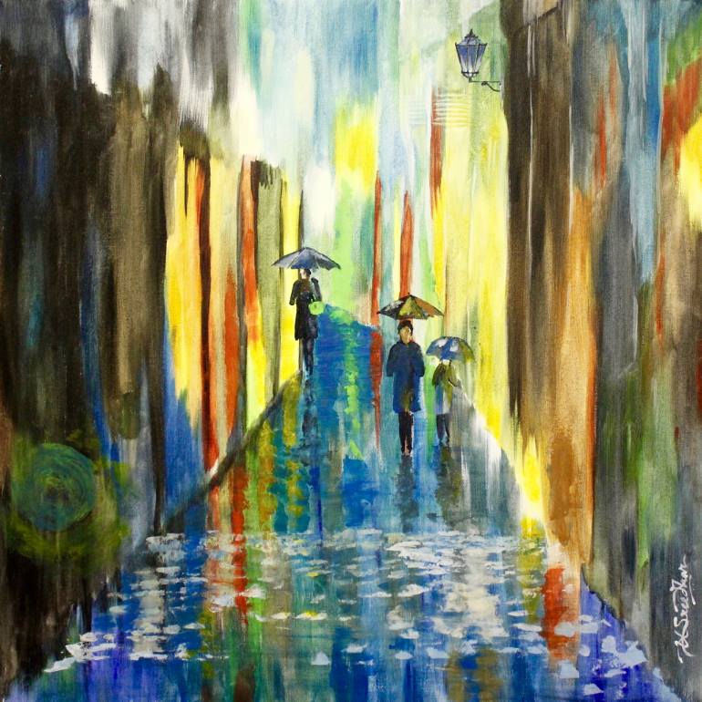 770x770 Saatchi Art Rainy Street Painting By Sreedhar Unnamatla - Rainy Street Painting
