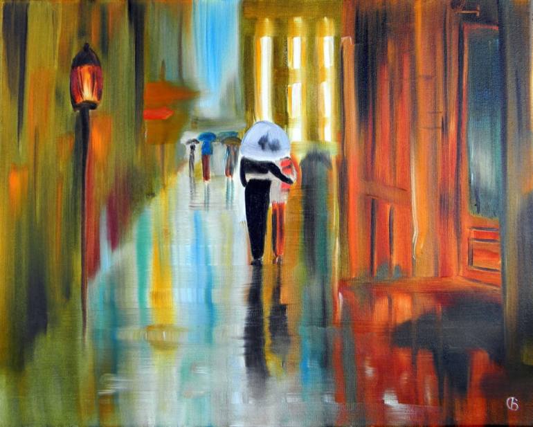 770x617 Saatchi Art Rainy Street Painting By Svetlana Bagdasaryan - Rainy Street Painting