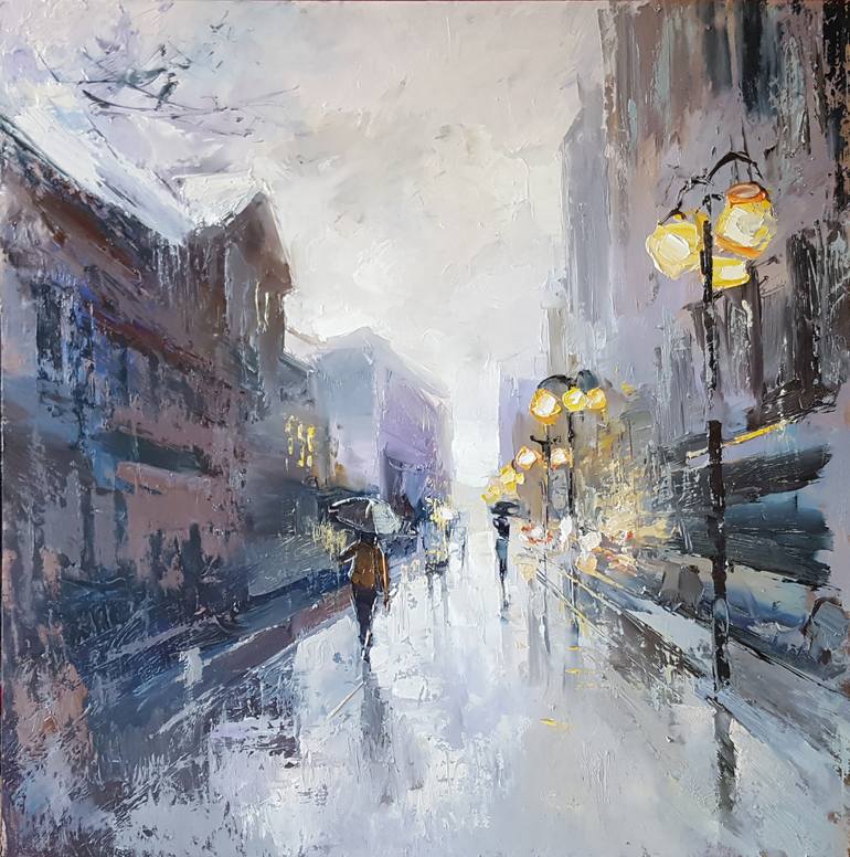 770x776 Saatchi Art Rainy Street Painting By Nikoletta Kiraly - Rainy Street Painting