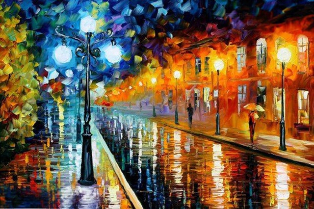 640x426 Diy 5d Diamond Mosaic Landscapes Rainy Street Full Diamond - Rainy Street Painting