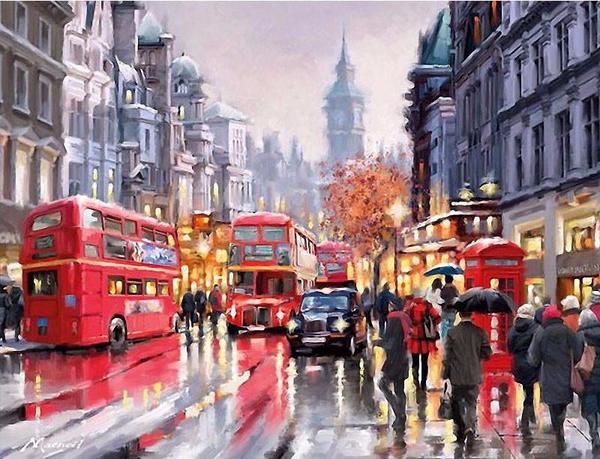 600x459 Diy Painting By Numbers - Rainy Street Painting