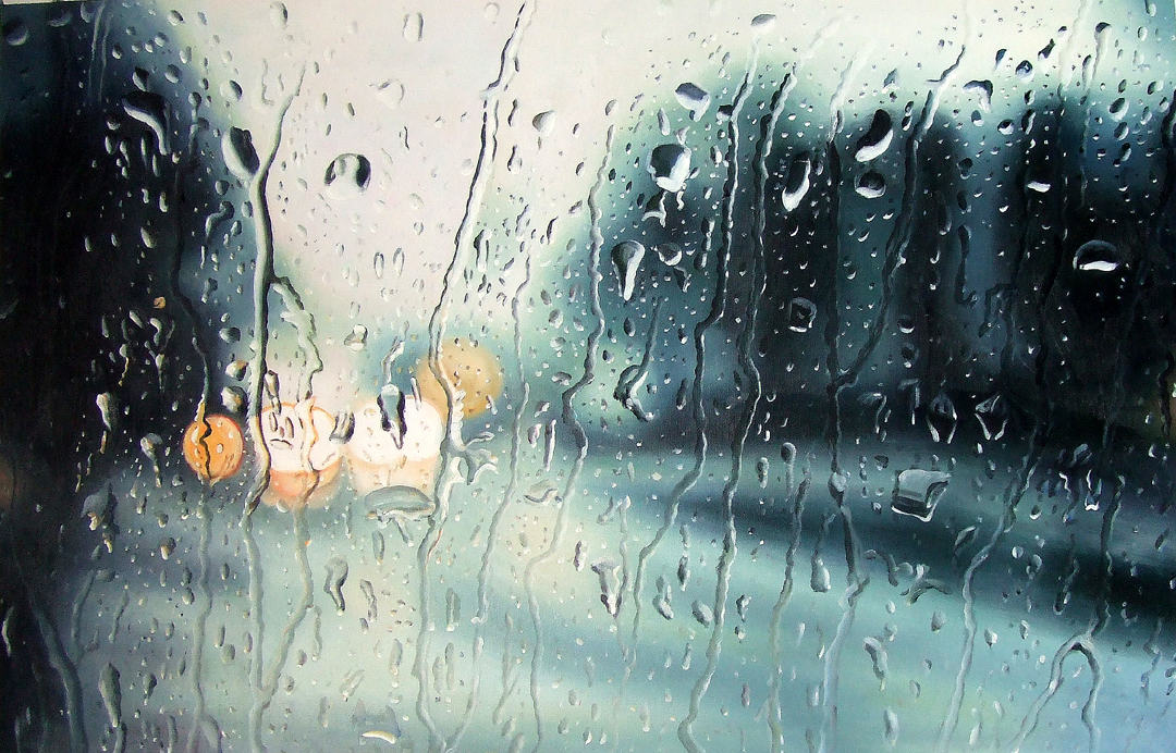 1080x692 Rainy Paintings By Shay Kun - Rainy Window Painting