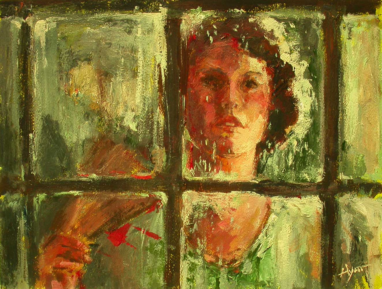 1324x1000 Rainy Window By Hyatt Moore - Rainy Window Painting