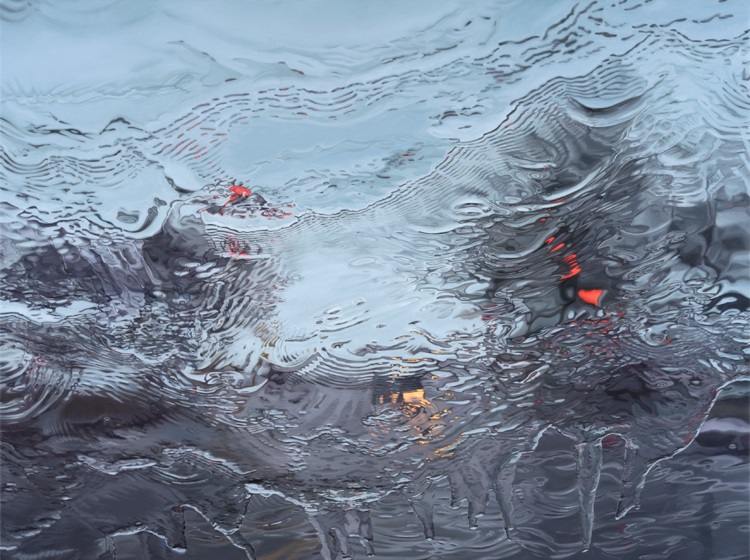 750x560 Hyperrealistic Oil Paintings Looking Through Rainy Windshields - Rainy Window Painting
