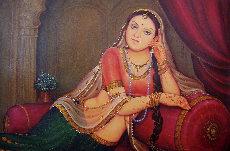 900x589 Rajasthani Art Lonely Queen Is Waiting For Her Husband To Return - Rajasthani Painting