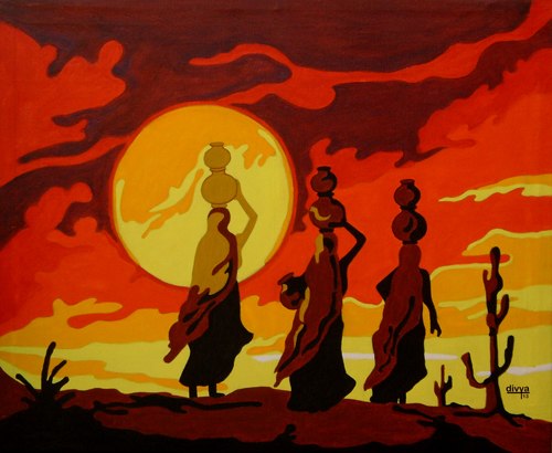 500x410 Buy Sunset In Rajasthan Handmade Painting By Divya Kakkar. Code - Rajasthani Painting