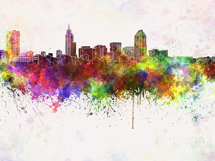 900x675 Raleigh Skyline In Watercolor Background Painting By Pablo Romero - Raleigh Skyline Painting