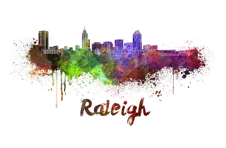 900x590 Raleigh Skyline In Watercolor Painting By Pablo Romero - Raleigh Skyline Painting