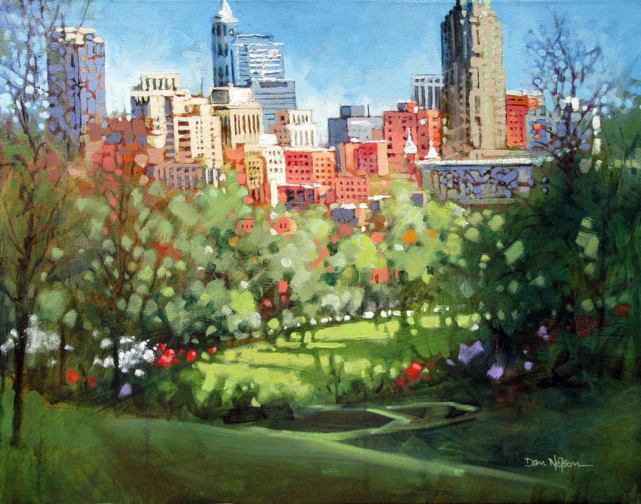 900x707 Raleigh Spring Skyline Painting By Dan Nelson - Raleigh Skyline Painting