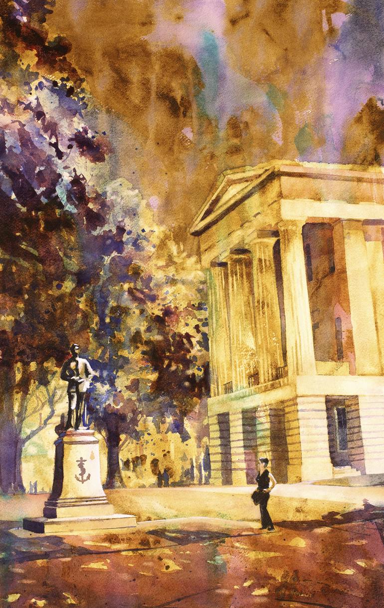 770x1217 Saatchi Art Watercolor Painting Of 19th Century Neo Classical - Raleigh Skyline Painting
