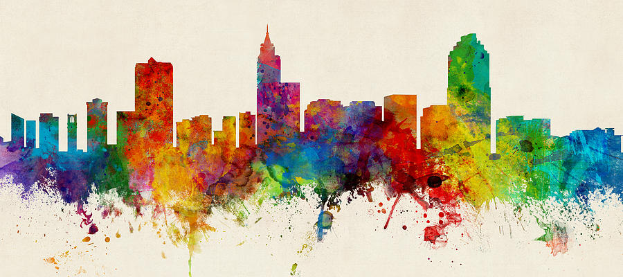 900x400 Raleigh North Carolina Skyline Panoramic Digital Art By Michael - Raleigh Skyline Painting