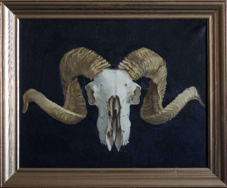 770x636 Saatchi Art Ram Skull Painting By Sergei Kaletsky - Ram Painting