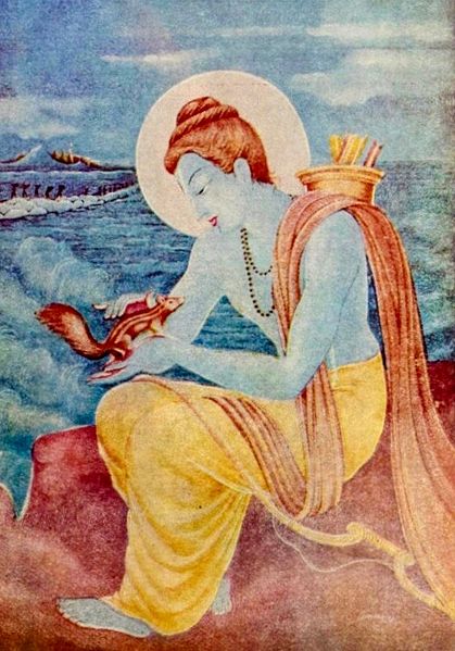 419x599 Painting Of Rama With A Squirell - Rama Painting
