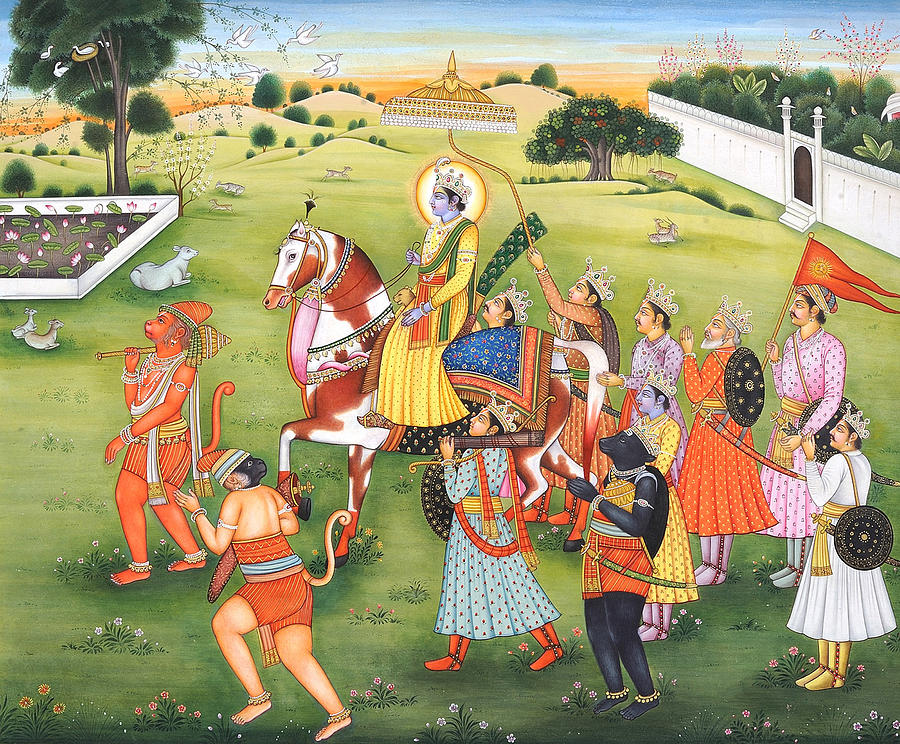 900x744 Painting Of Epic Ramayana, Lord Rama Hanuman Indian Miniature - Ramayana Painting