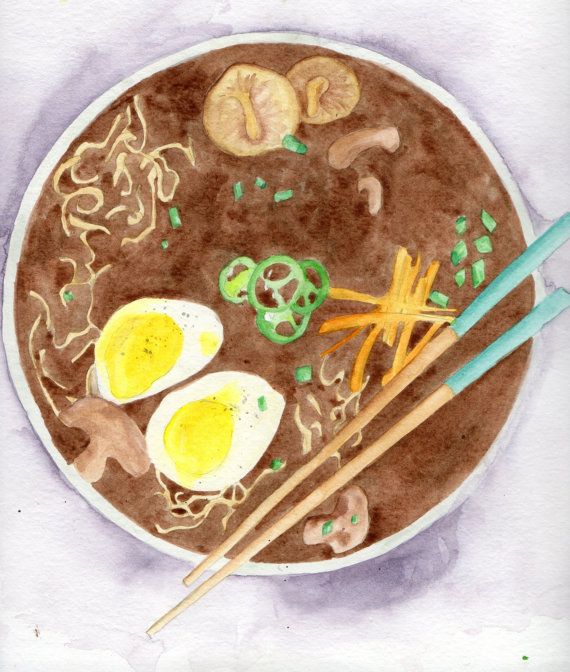 570x672 Ramen Watercolor Print, Japanese Ramen Noodle Art, Asian Soup Art - Ramen Painting