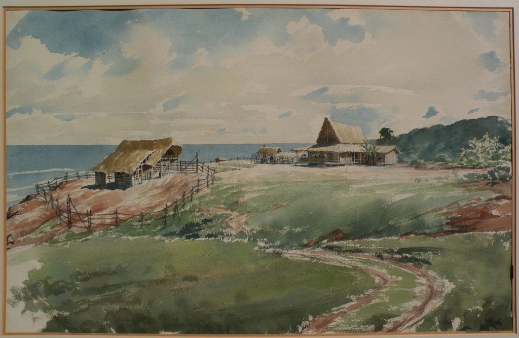 1024x666 Fine Watercolor Painting Of A Ranch - Ranch Painting