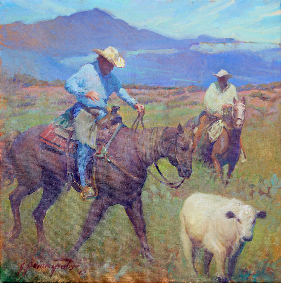 894x900 Round Up At Star Ranch Painting By Ernest Principato - Ranch Painting