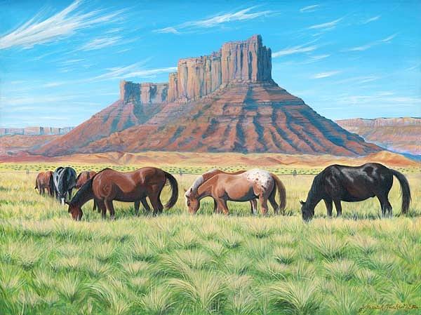 600x449 The Horses At Sorrel River Ranch Painting By Patrick Funke - Ranch Painting