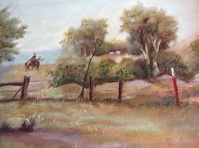 400x298 Vintage Beautiful Oil Painting Signed Texas Ranch Horseback Rider - Ranch Painting