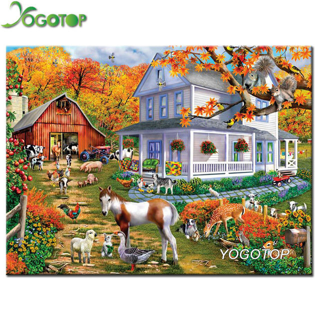 640x640 Yogotop Diy Diamond Painting Cross Stitch Villa Ranch Pattern - Ranch Painting