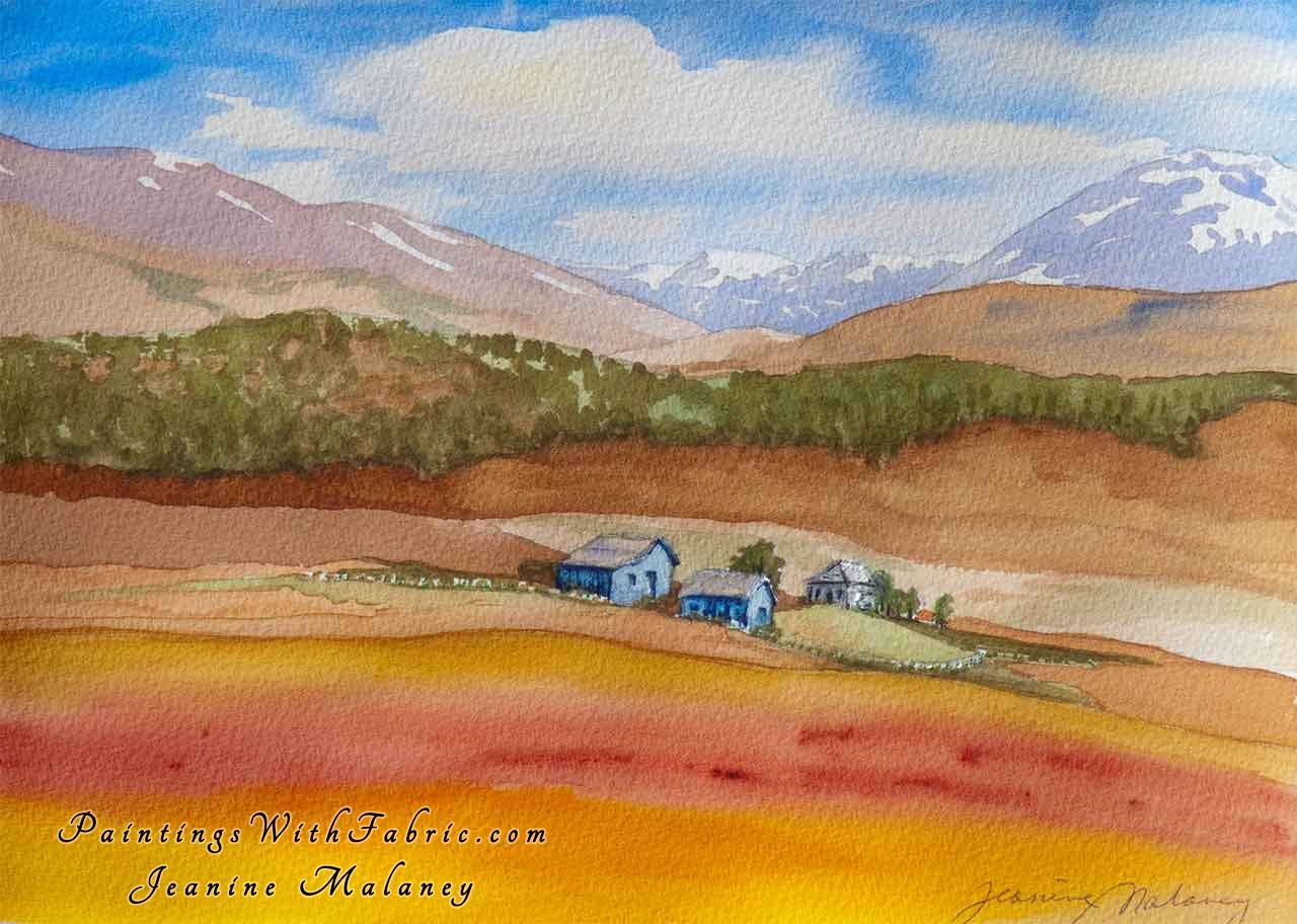 1280x912 Blue Ranch Watercolor Painting - Ranch Painting