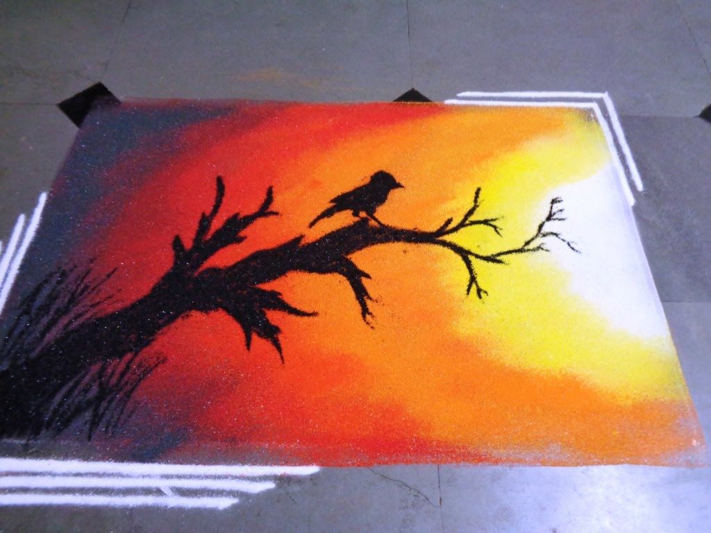 1024x768 How To Make Sunset Poster Rangoli - Rangoli Painting
