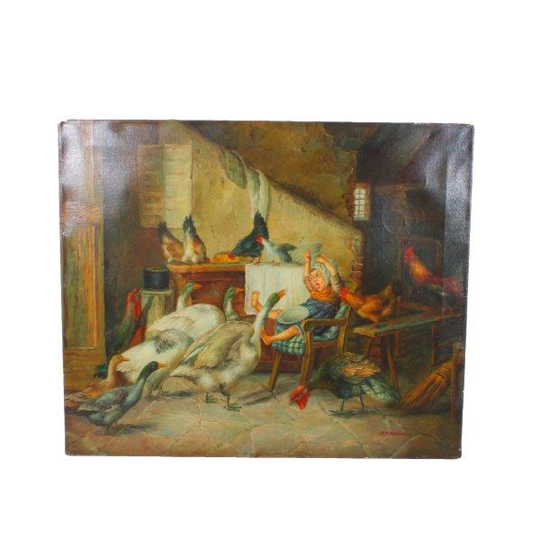 600x600 J. Rankin Oil On Canvas Painting Of Birds Near Person Sitting Ebth - Rankin Painting