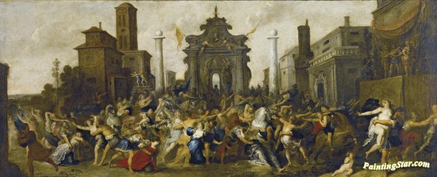 850x345 The Rape Of The Sabine Women Artwork By Frans Francken Ii Oil - Rape Of The Sabines Painting