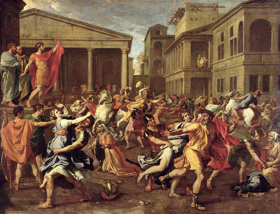 900x690 The Rape Of The Sabines Painting By Nicolas Poussin - Rape Painting