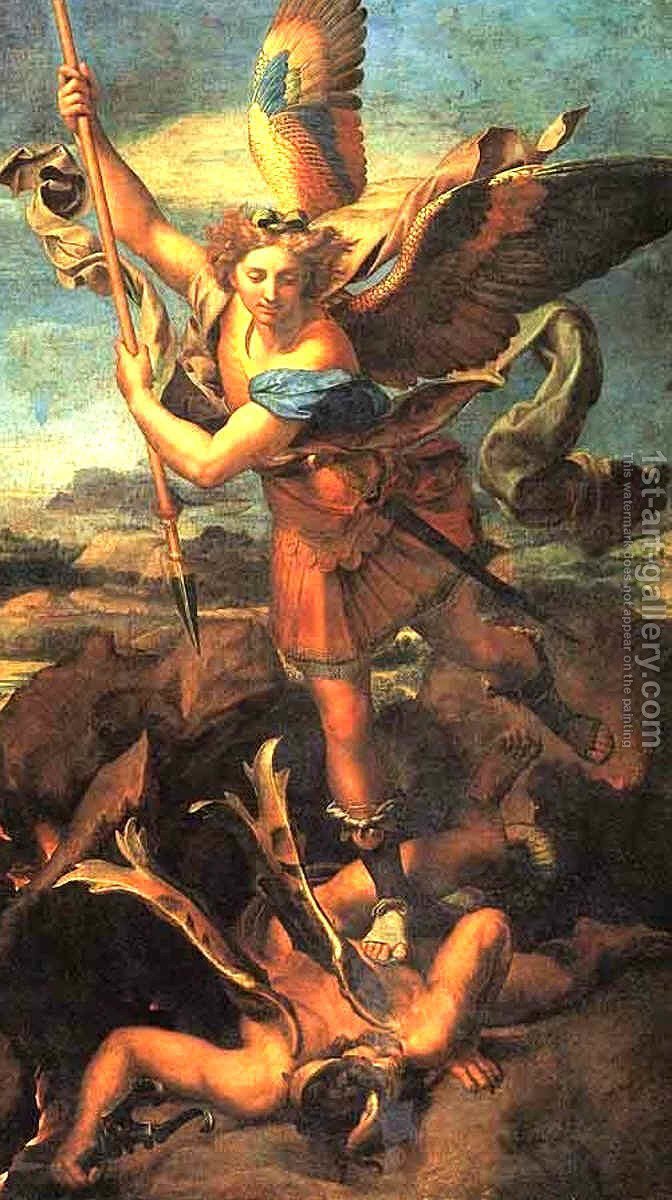 672x1200 Saint Michael Trampling The Dragon 1518 Raphael Reproduction 1st - Raphael Painting