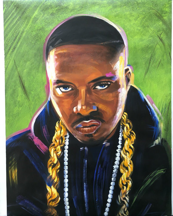 570x712 Nas Rap And Hip Hop Art Oil Painting On Canvas 24x32 - Rapper Painting
